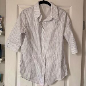 White Button-Up Shirt with Black Microdots